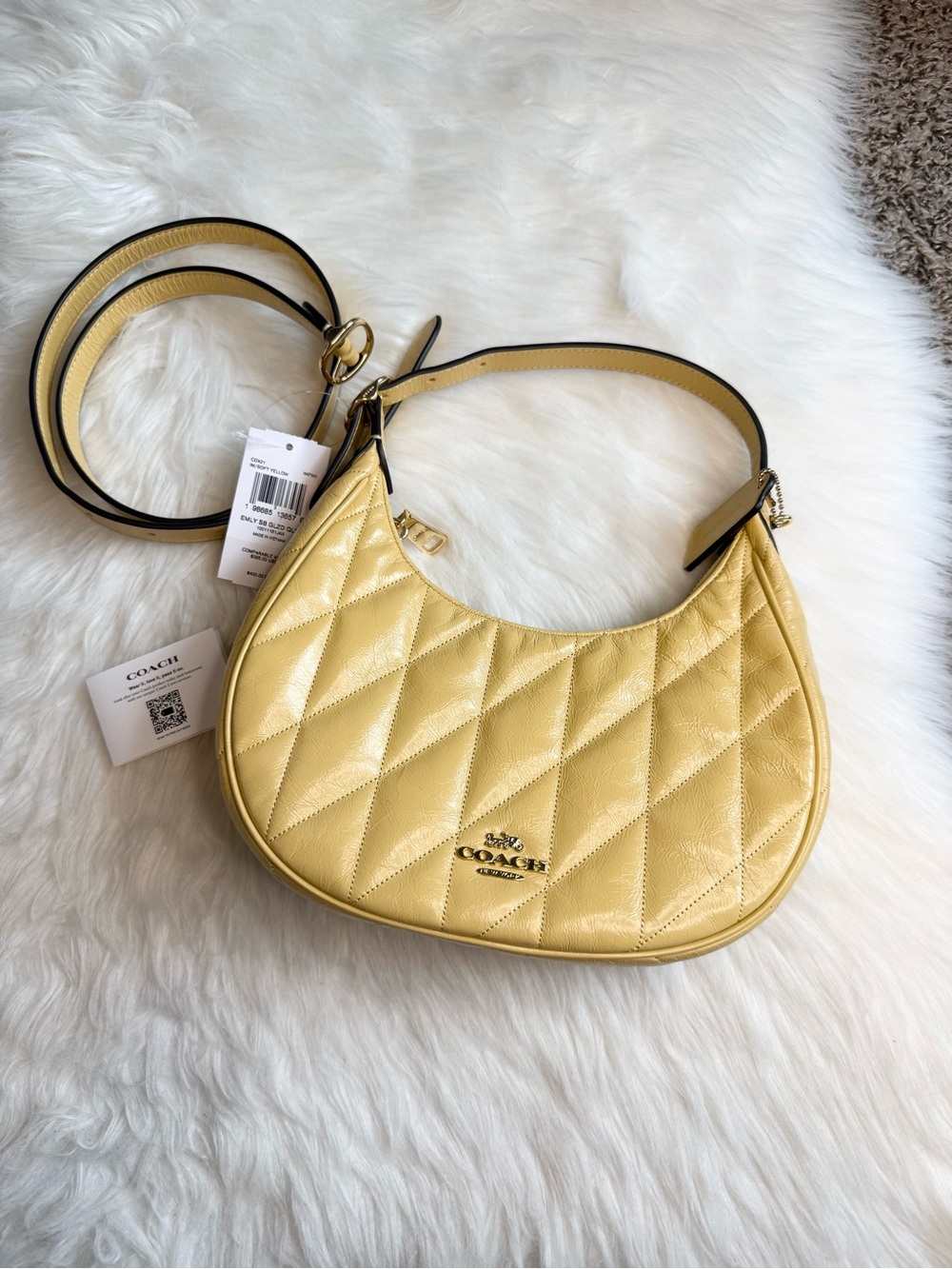 NWT Coach Emily Shoulder Bag Quilting CDX21 crinkle leather Gold Soft Yellow